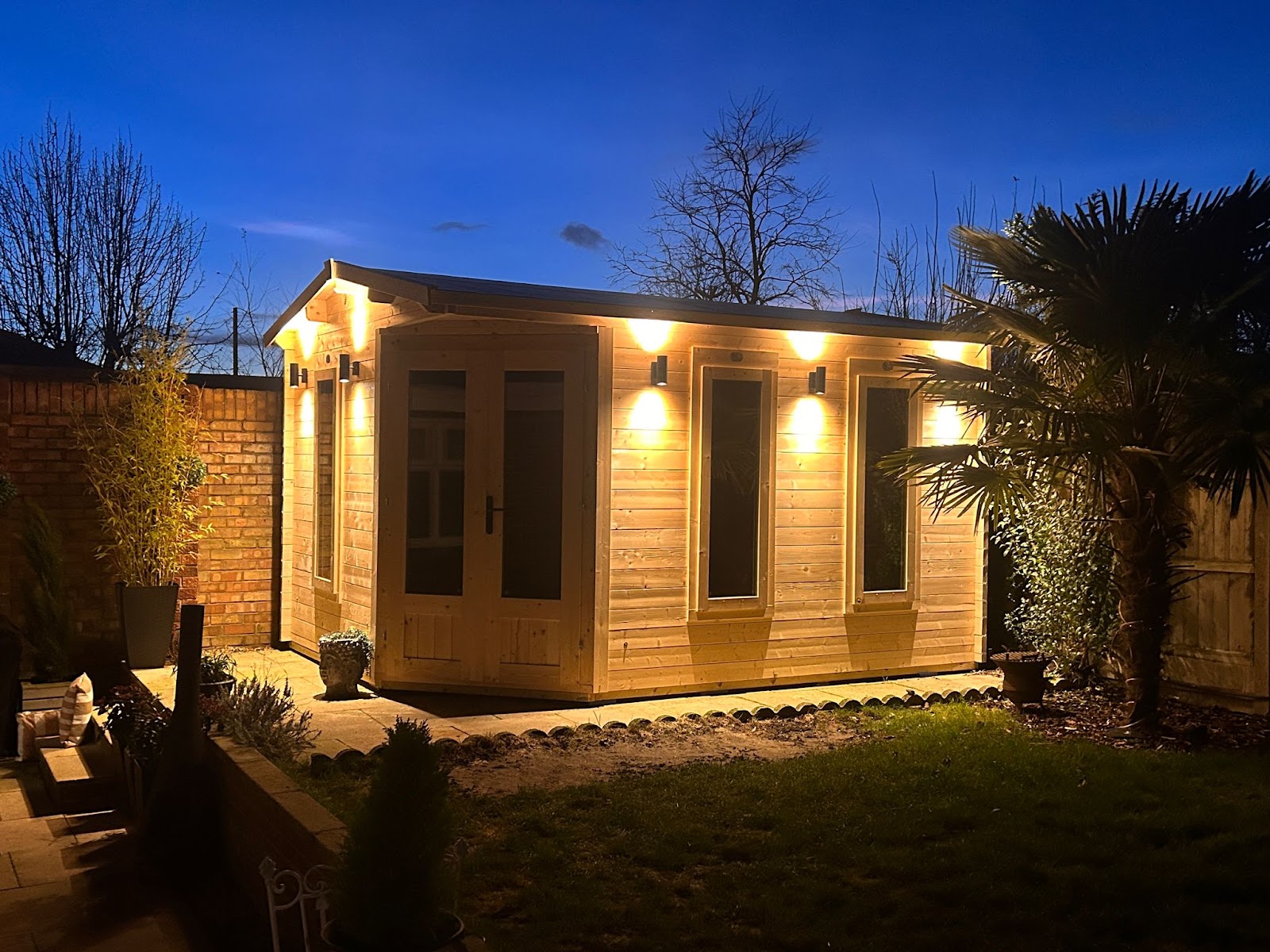 Finished garden room lighting installation at a Norfolk home